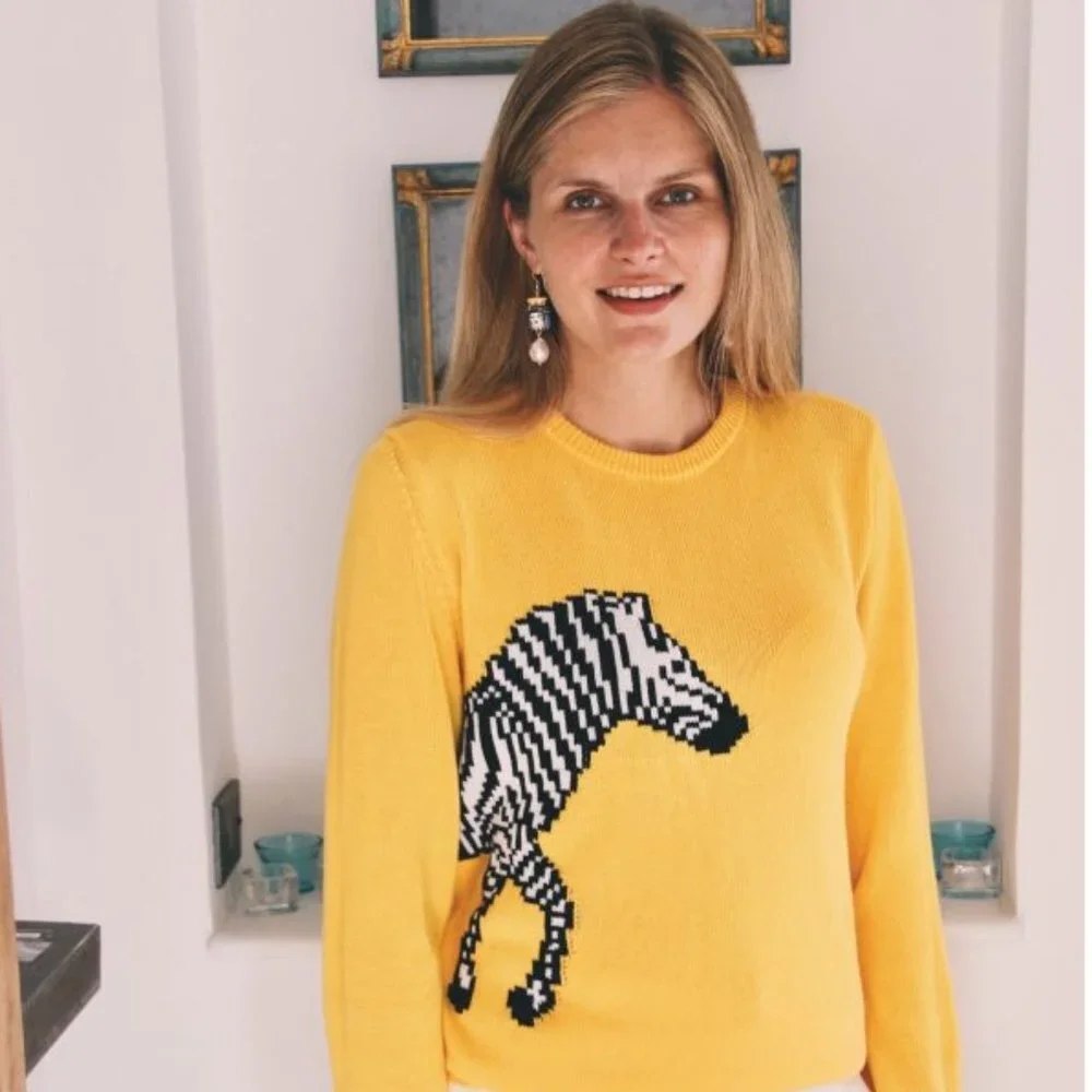 Very Troubled Child Linea Leggera Yellow Zebra Intarsia Sweater Small - Picture 1 of 4